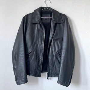 Tommy Hilfiger Black 100% Leather Motorcycle Biker Bomber Jacket w Zipper Size L